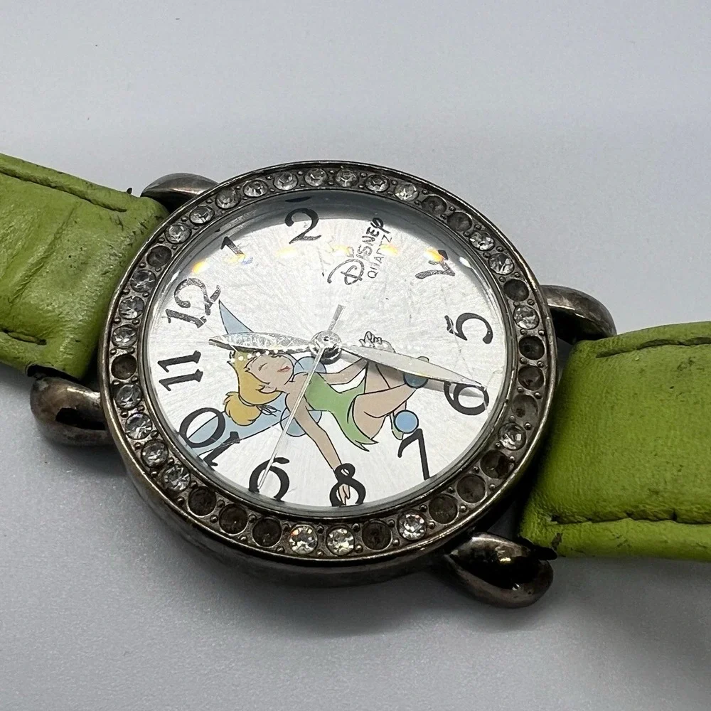 Disney Parks Time Works Tinkerbell Watch Womens Child Lime‎ Green Leather Band